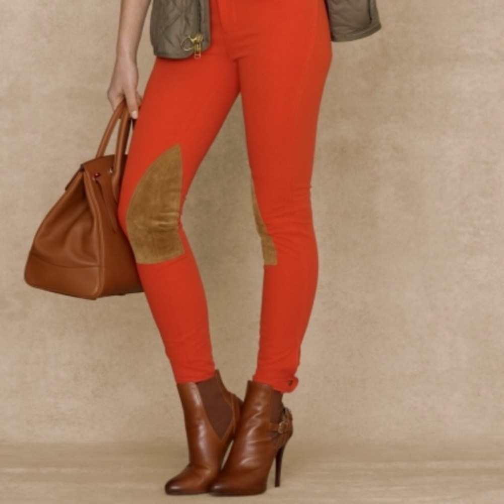 Ralph Lauren skinny stretch twill pants orange 14